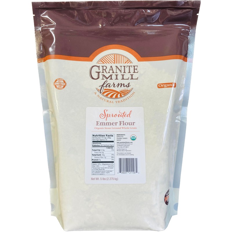 Granite Mill Farms Stone Ground Sprouted Organic Emmer Flour, 5