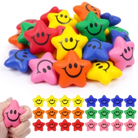 Ainiv Pack of 24 Star Smile Face Stress Balls, 5.2 cm Star Foam Smile Ball Star Shape Stress Ball Relief Star Stress Ball Smile Stress Ball for School Reward Student Party Bag Fillers