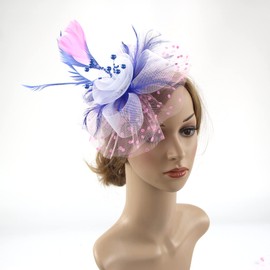 DRESHOW Fascinator Hats for Women Pillbox Hat with Veil Headband and a Forked Clip Tea Party Headpiece, 03-Pink White