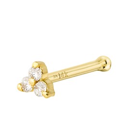 22G Solid 14K Gold 0.015ctw 3-Stone Diamond Nose Stud - Nose Bone/L-Shape/Nose Screw Stud Nose Ring - April Birthstone Nose Stud, metal, diamond
