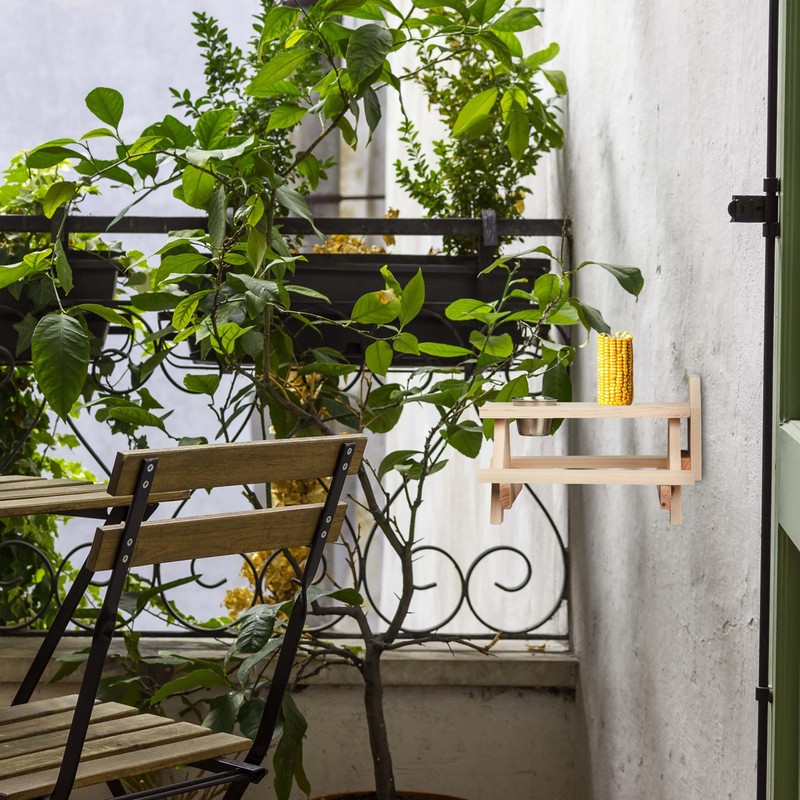 Relaxdays Squirrel Table, Wood, Squirrel Feeder with Corn Cob Holder,