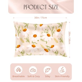 Miss Adola Silk Pillowcase 2 Pack - Standard 50x75cm Mulberry Silk Pillow Cases for Hair and Skin with Hidden Zipper Aesthetic Design Pattern Bed Pillow Protector for Women Girls, Full Daisy