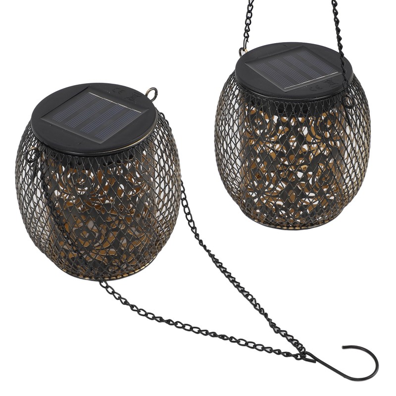 2pcs Outdoor Hanging Solar Lanterns IP65 Waterproof Solar Wrought Iron