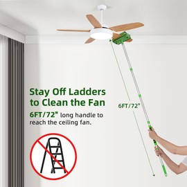 Zavrski Ceiling Fan Cleaner Duster with 6 Ft/72'' Extension Pole High Ceiling Fan Blade Cleaning Tool Microfiber Duster Reusable Pads for Cleaning Ceiling Fan, Baseboard, Blind, Cobweb, Molding