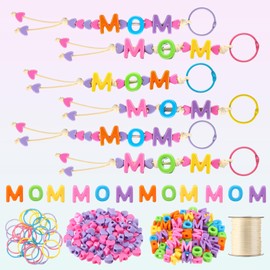 Suncalla 24 Pack Mother's Day Keychain Craft Kits Mother's Day Gifts Bulk DIY Mom Beads Keychains for Classroom School Fun Activities Spring Crafts