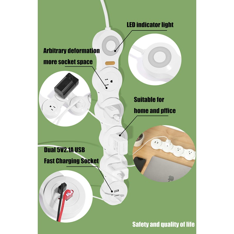 Flexible Surge Protector Power Strip, 6 Feet Long Cord 4