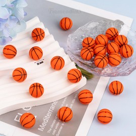 Framendino, 25 Pack Silicone Beads 15mm Sports Bead Basketball for Keychain Making DIY Crafts