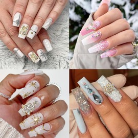 16Pcs Christmas Nail Art Charms Mix Alloy Snowflake Nail Charms Cute Xmas Tree Bell Luxury Diamond Design Gold Charms Nail Rhinestones Christmas Nail Gems and Jewelry for Women Winter Nail Decoration