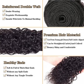 12A Curly Human Hair Bundles - 100% Unprocessed Kinky Curly Hair, Soft & Thick, Can Be Dyed, Natural Black Color, 95-100g/bundle, 24 Inch