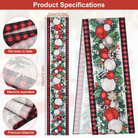 Christmas Table Runner, 72.05x12.99 Inch Christmas Tree Table Cloth Merry Christmas Ball Table Decor Tablecloth for Christmas Table Decorations