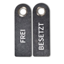 2 Freely Occupied Felt Door Hangers (Dark Grey) – With Metal Protective Ring – Printed on Both Sides: Front "FREE" Back "Occupied" – Bathroom Bedroom – Status Indicator – Versatile Use