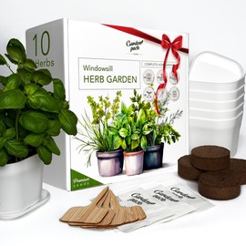 Garden Pack 10 Herb Indoor Window Herb Garden - Includes Pots, Trays, and Compressed Soil for Easy Indoor Herb Growing - Perfect Kitchen Herb Garden Starter Kit for Beginners and Gifts
