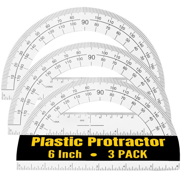 1InTheOffice Plastic Protractor, Math Protractors, Protractor for Geometry, 180 Degrees 6 Inch, Clear Plastic (3 Pack)