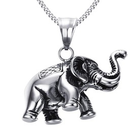 OutstandLong Elephant Necklace Men's Stainless Steel Good Luck Pendant Necklace Animal Jewelry for Men