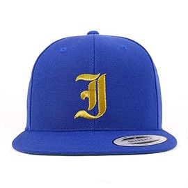 Trendy Apparel Shop Old English Gold I Embroidered Snapback Flatbill Baseball Cap - Royal