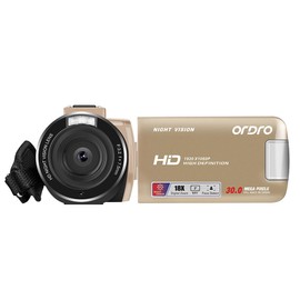 ORDRO HDV-B320 Full HD 1080P 30MP Camcorder 18X Digital Zoom IR Night Vision YouTube Video Camera 3.0 Inch 270° Rotating Screen Vlogging Camera (Gold)