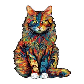 Nestologi Wooden Cat Puzzle for Adult, Maine Coon Cat Wood Jigsaw Adult Puzzles, Unique Animal Shape Wood Puzzle, Gift for Family Friend Birthday 150 Pieces Large 5 Hours to Complete