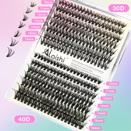 Lash Clusters DIY Cluster Eyelash Extensions 280pcs 9‑16mm 30D+40D Fluffy D Curl Natural Lashes–Waterproof Fake Cat Eye Wispy Individual Soft Clusters(16MIX1-1-X)