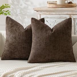 MIULEE Pack of 2 Dark Brown Decorative Pillow Covers 20x20 Inch Soft Chenille Couch Throw Pillows Farmhouse Cushion Covers for Home Decor Sofa Bedroom Living Room