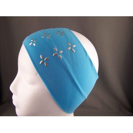 Aqua Silver Stud Super Extra 4.25" Wide Soft Stretch Elastic Hair Head Band Girls Headbands For Women
