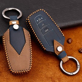 ontto ontto Rindsleder Autoschlssel Hlle Cover fr Toyota Camry CH-R Prius RAV4 86 Corolla Yaris Land Cruiser Prado Schlsselhlle mit Schlsselanh?nger Schlssel Schutz Etui Fernbedienung 3 Tasten-Blau