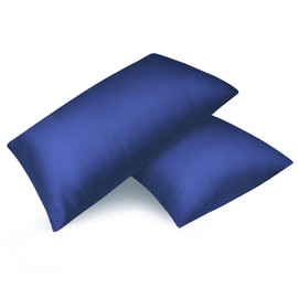Fittia Set of 2 Satin Cushion Covers, Premium Pillowcase, Hair and Skin Care, Silky with Zip, Navy Blue, 40 x 60 cm
