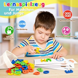 Qukir Buchstaben Lernen Lernspiele , Montessori Spielzeug ab 3 Jahre, Vorschule Spiele, ab 2 3 4 5 6 7 Jahren Jungen und Mädchen, Geschenk, für 1-9 Jahren