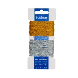 LOOLIPO L799070 Metallic Thread - Gold and Silver - 2 Strands - Diameter 1 mm - 2 x 10 m - 20 m - Creative Haberdashery - Balls & Yarn - Craft - Manual Activity