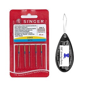 Singer Ball Point Stretch 2045 Sewing Machine Needles, Packet of 5, Size 90/14, Includes Large Needle Threader