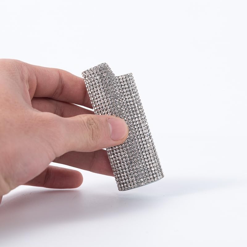 Shiny Rhinestone Lighter case, Compatible with BIC-J6 Lighter Models(Colorful White)