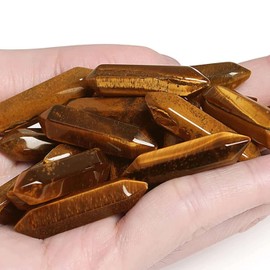 20PCS Tigers Eye Healing Crystals Wands Polished Natural Hexagonal Pointed Stones Reiki Energy Crystal Set Meditation Crystal Grid