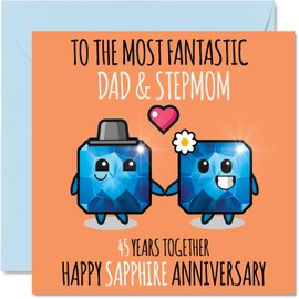 Cute Sapphire Anniversary Card for Dad & Step Mom - 45 Years Together - Happy 45th Wedding Anniversary Cards for Step Mom Dad, 5.7 x 5.7 Inch Greeting Cards for Forty-Fifth Anniversaries