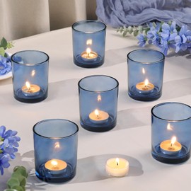 DARJEN Larger Blue Votive Candle Holders Set of 6- Tea Light Candle Holder Glass, Blue Candle Holders for Wedding, Table Centerpiece, Party, Home & Dinner Decor