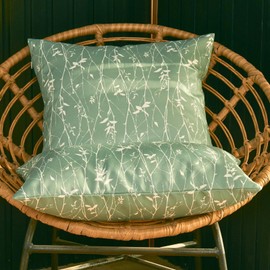 Floral Outdoor Pillows Waterproof for Patio Furniture 18x18 Set of 2 Sage Green Decorative Pillow Covers for Couch Porch Chair Bench Reversable Cottage Farmhouse Pillow Cases