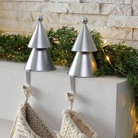 MorningRo 2 PCS Silver Metal Christmas Tree Stocking Hanger Neutral Metal Stocking Holder for Fireplace Mantle for Fireplace Christmas Decorations Indoor Holiday Decor