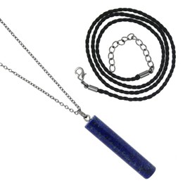Gempires Blue Lapis Lazuli Necklace, Vertical Bar Pendant with Black Plated Chain and Cord, Gemstone Bar Necklace, Healing Crystal, September Birthstone Gift, 20 inch Adjustable Length (Lapis Lazuli)