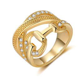 Mytys Crossover Statement Rings for Women 14k Gold Band Ring Black Marcasite Wide Chunky Twist Rings (Belt Gold, 10)