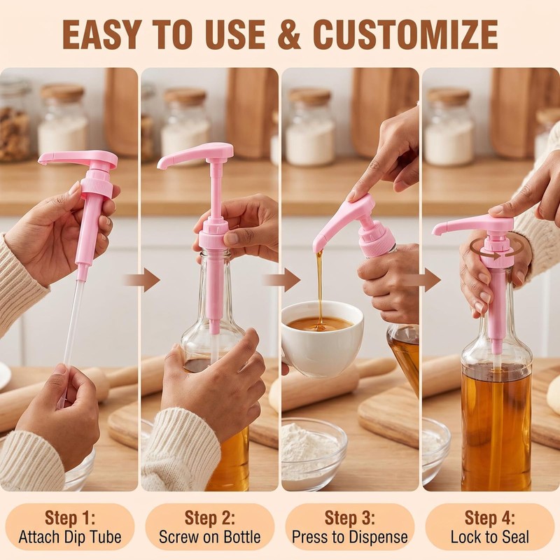 5 Pcs Syrup Dispenser Pump 10cc 28/400 Thread Pink (Pink)
