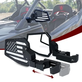 Aluminum UTV Side Mirrors Fits 1.75"-2" Roll Cage Bar America USA Flag Pattern Side Rear View Mirror for Polaris RZR XP Turbo Can-Am Maverick X3 Yamaha Talon Kawasaki Pioneer