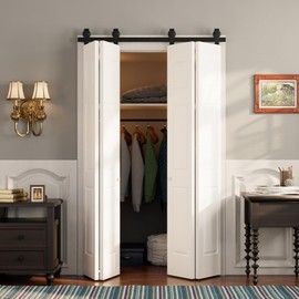 KINMADE 48 in Double Bifold Sliding Barn Door Hardware Kit for Closet Doors, Smoothly and Quietly,Top Mount (Track Length 51'',No Door)