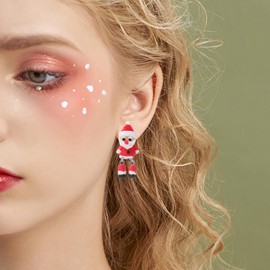 Santa Claus Earrings for Women,Cartoon Cute Santa Earrings Drop Oil Glitter Christmas Earrings Jewelry Gift (B)