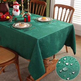 SASTYBALE Jacquard Christmas Tablecloth Rectangle 152 x 213 CM, Waterproof Oil Proof Anti-Shrink Holly Leaves Damask Xmas Table Cloth, Fabric Table Cover for Kitchen Dining, Party, Holiday, Green