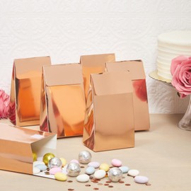 BLUE PANDA Rose Gold Party Favor Gift Bags, Goodie Boxes with Adhesive Stickers (24 Pack) - Rose Gold Candy Bags