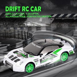 Siereolly RC Drift Car 1:24 Remote Controlled Car 2.4 GHz Toy Car 15 km/h 4WD Remote Controlled Racing Car with Work Lights Gift for Adults Children