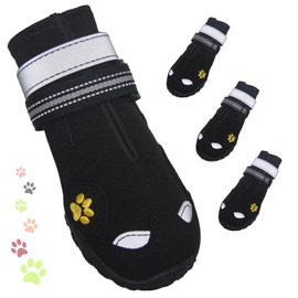 Dog Shoes, FISHOAKY Dog Shoes for Large Dogs, 360°Anti Slip Medium Dog Boots & Paw Protectors Winter Snowy and Summer Hot Pavement, Waterproof 4Pcs Dog Booties with Reflective Strips (Size 5)