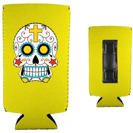 Sugar Skull Magnetic Slim Can Coolie (2 Pack, Yellow)