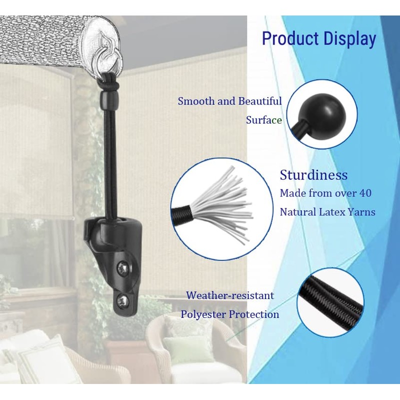 Universal Bungee Tie Down,Roller Shade Parts,Weather Resistance,for Exterior Roller Shades