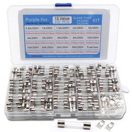 Purple-fox 28 Values 310pcs Fast-Blow Glass Fuses Assortment Kit 5x20mm 6x30mm 250V 0.5 1 1.5 2 3 4 5 6 8 10 15 20 25 30A amp Packaged in a Clear Plastic Box with 30PCS Fuse Seat