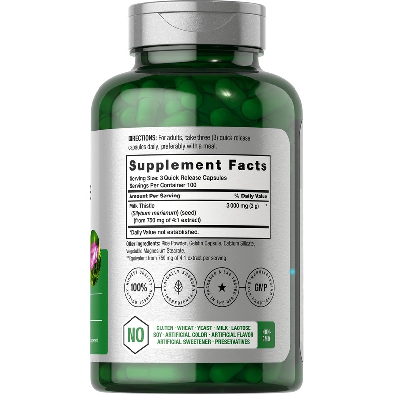 Horbäach Milk Thistle Supplement | 3000mg | 300 Capsules |