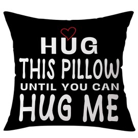 OTOSTAR Black Throw Pillow Covers 18x18 Inch Hug This Pillow Until You Can Hug Me Sofa Bedroom Square Pillowcase for Couple Boyfriend Girlfriend Cushion Cover Long Distance Gift (Black)